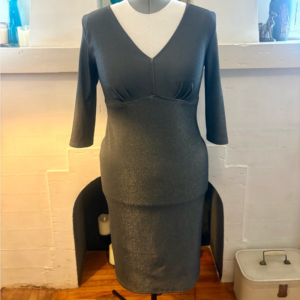 Laura Byrnes Black Label by Pinup Couture Dark Silver V-Neck Wiggle Dress